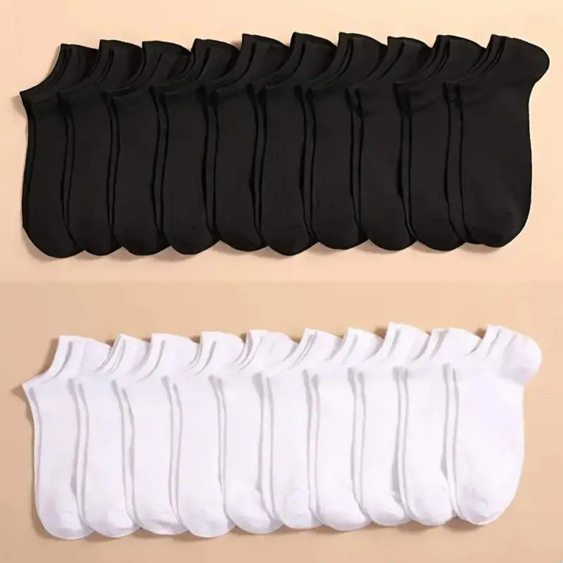 Ankle Sock Low Cut - 10 Par Hurtowych Czarno-Białych Niskich Skarpetek