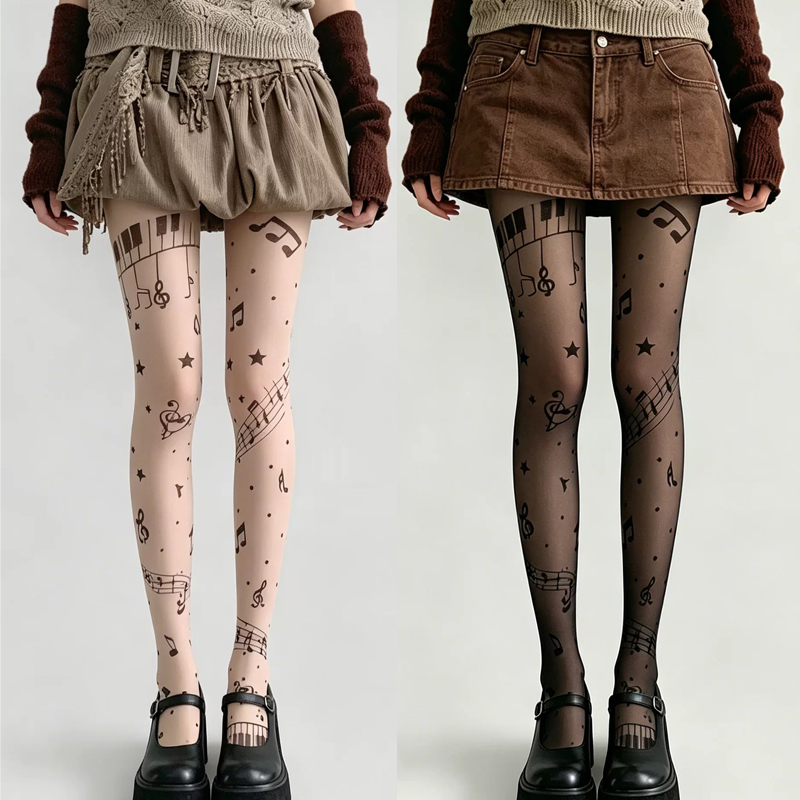 Tights Pantyhose Sheer - Rajstopy z nadrukiem nut muzycznych w