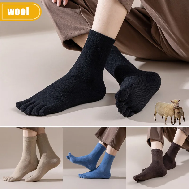 Thermal Sock Winter - Męskie wełniane skarpety pięciopalcowe, krótkie, grube,