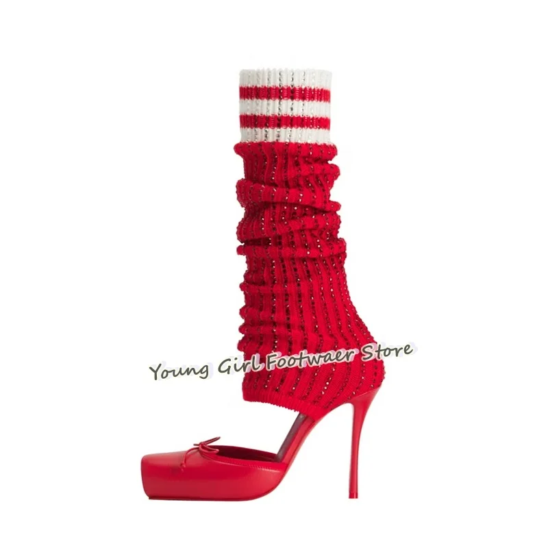 Knee High Sock Women - Szpilki z wycięciem na palce, czerwone