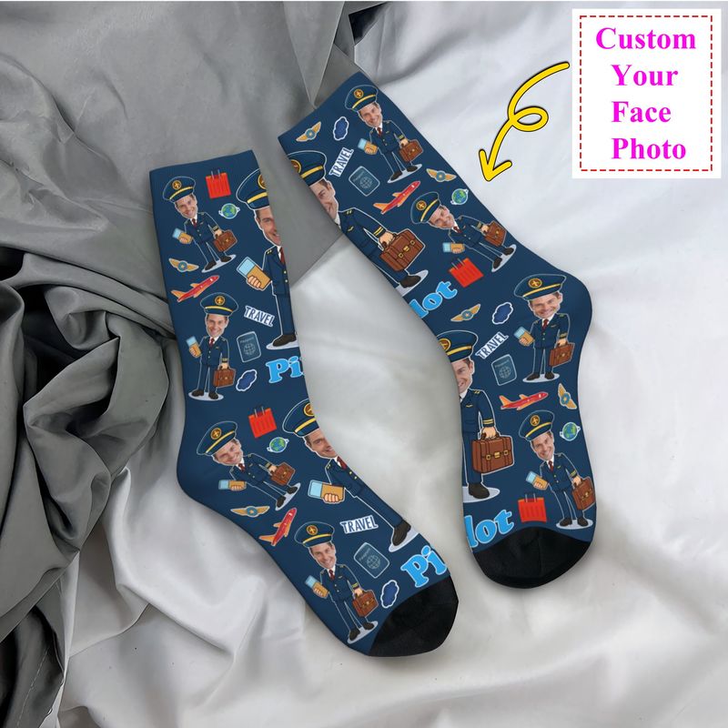 Dress Sock Men - Śmieszne męskie skarpetki z nadrukiem pilota,