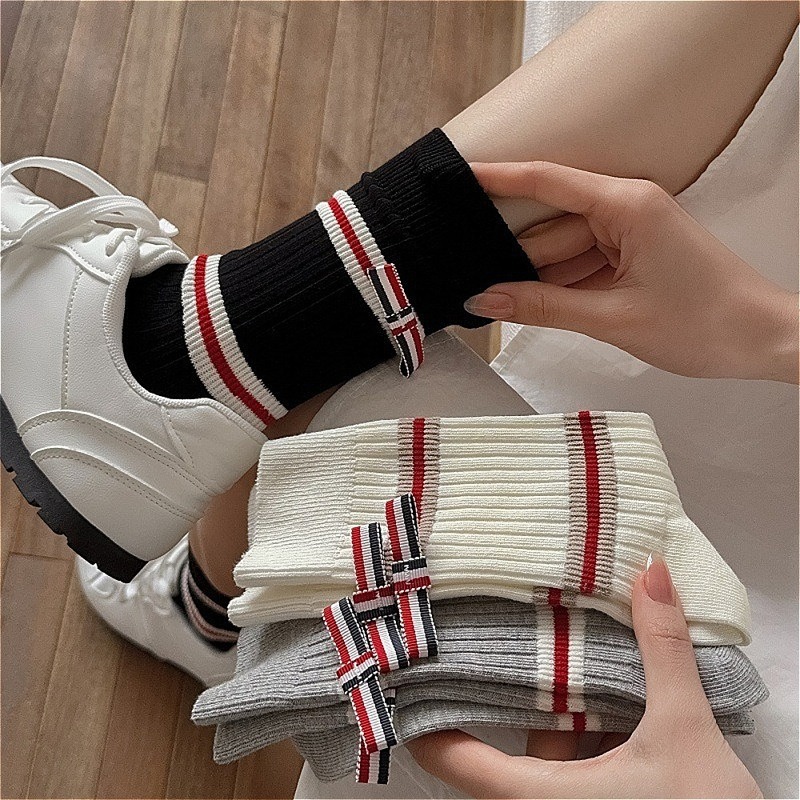 Cotton Crew Sock Pack - Damskie skarpetki w paski z bawełny