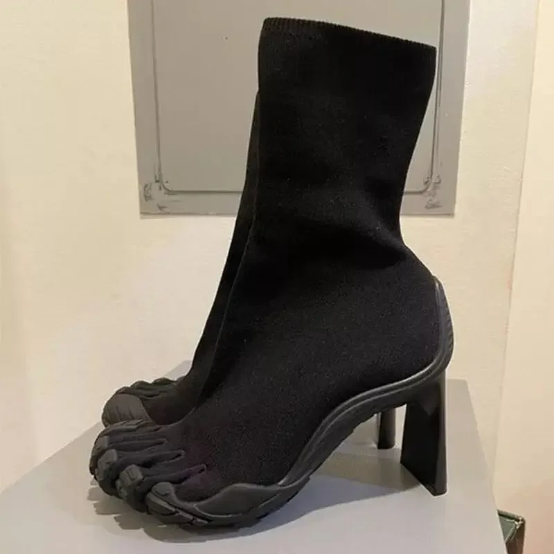 Toe Sock Split - Botki damskie z odkrytymi palcami, modne,