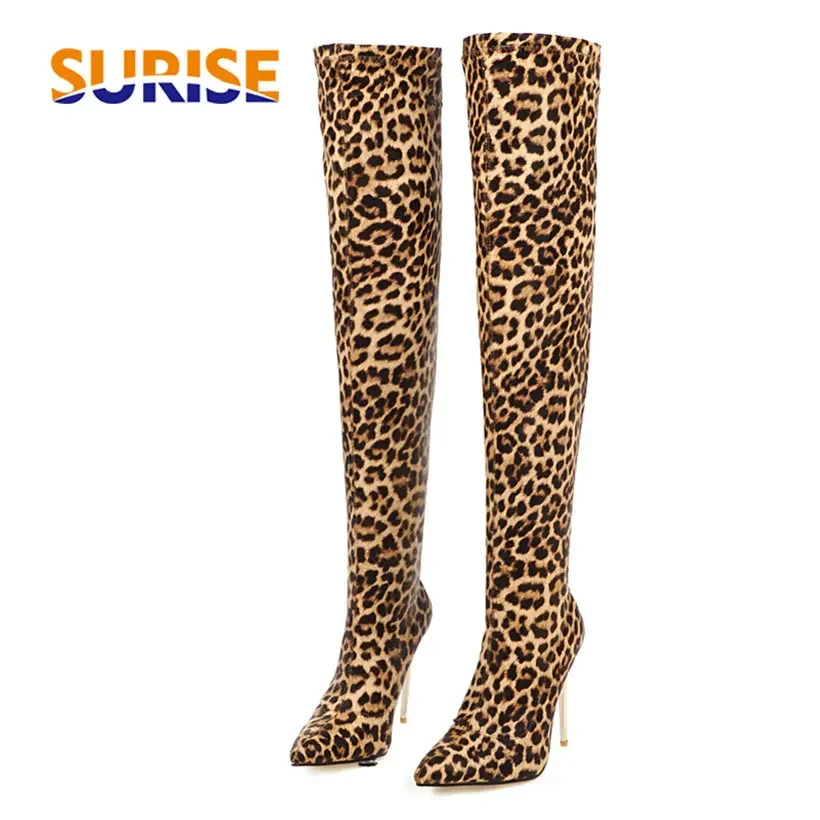Plus Size Stretch Leopard Over – Knee High Sock Women recenzja i cena